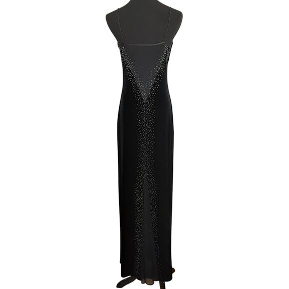 Vintage 90s Velour Evening Gown Y2K Bodycon Beaded Floor Length Cutout Dress 4 - Picture 4 of 14